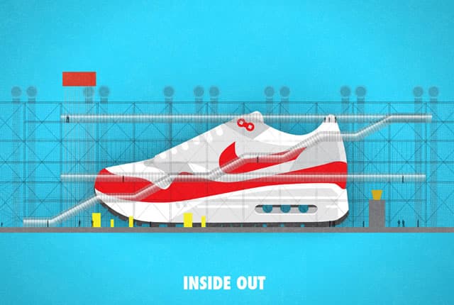 Sneaker Nike Air Max 1 incrusté dans le Centre Pompidou