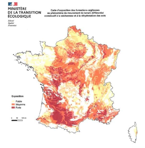 Carte d'exposition au phénomène de retrait-gonflement des argiles