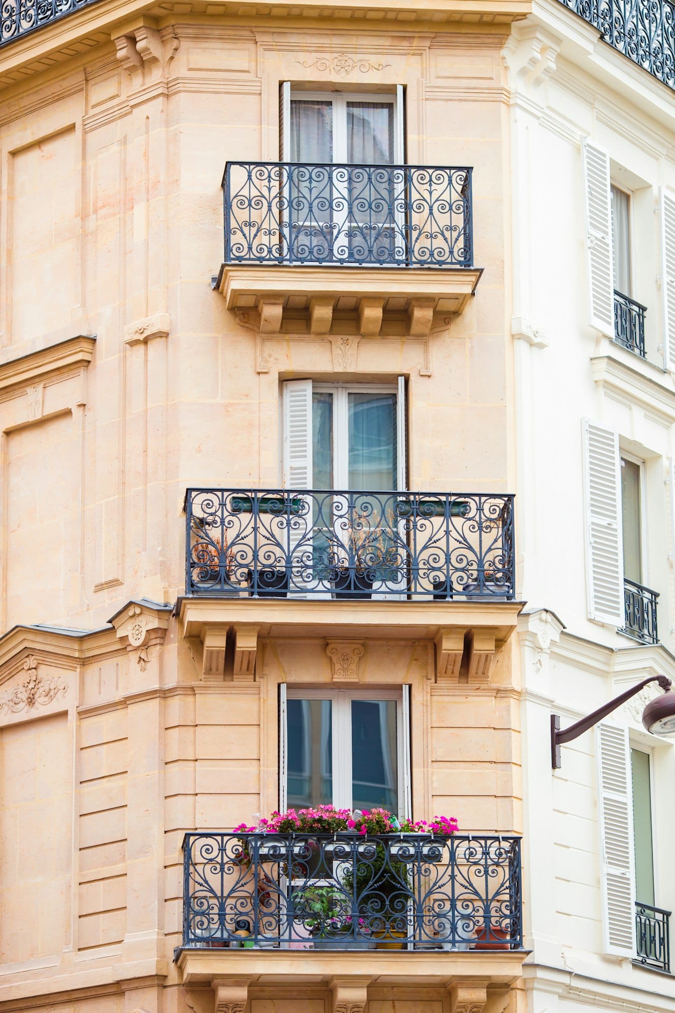 Beautiful european streets and houses view in Paris, France