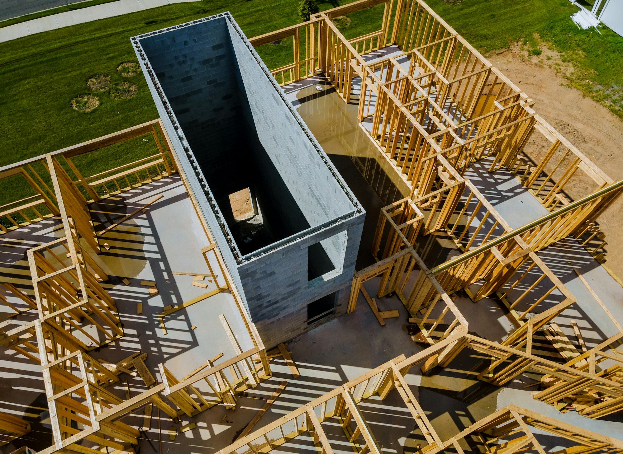 New home construction framing of a house