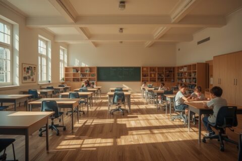 Réhabiliter une école ancienne en repensant entièrement le mobilier des élèves 