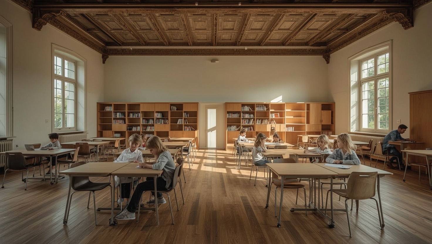 Réhabiliter une école ancienne en repensant entièrement le mobilier des élèves 